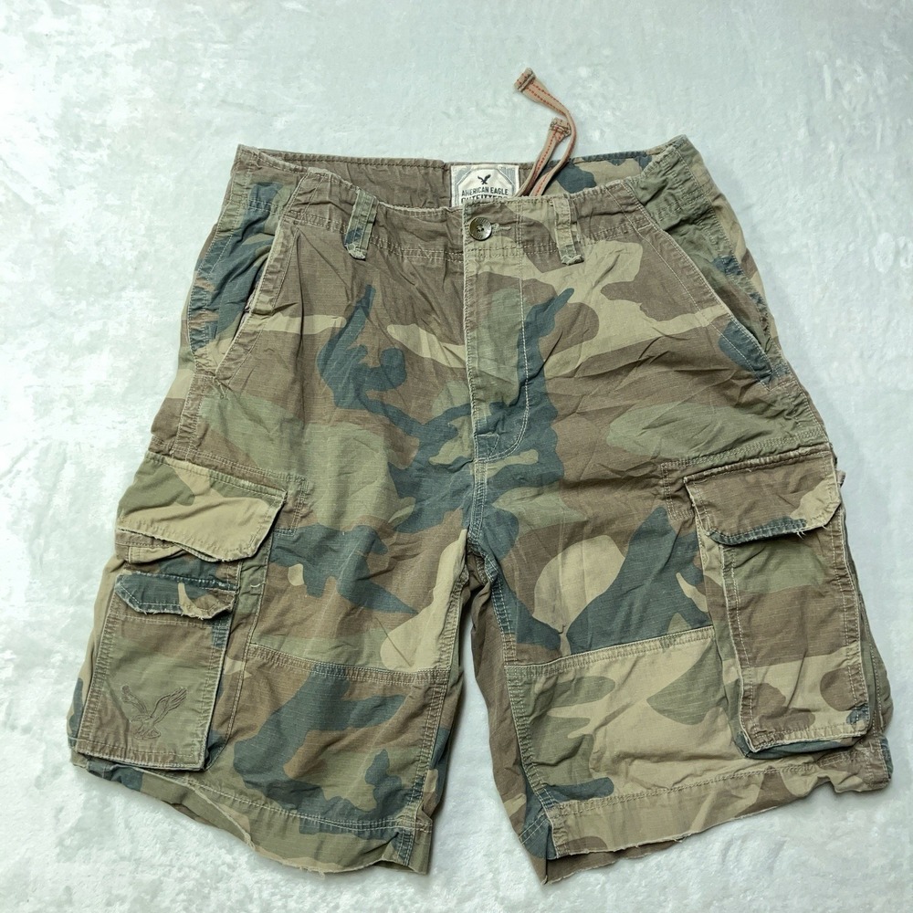 American Eagle AE-3 Cargo Shorts Mens 34 Green Camo Military Army Ripstop Y2K